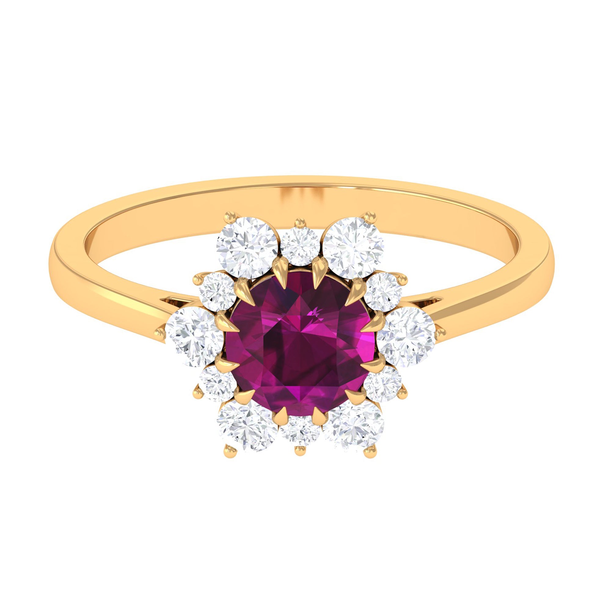 Rosec Jewels-1.75 CT Classic Rhodolite Engagement Ring with Diamond Halo