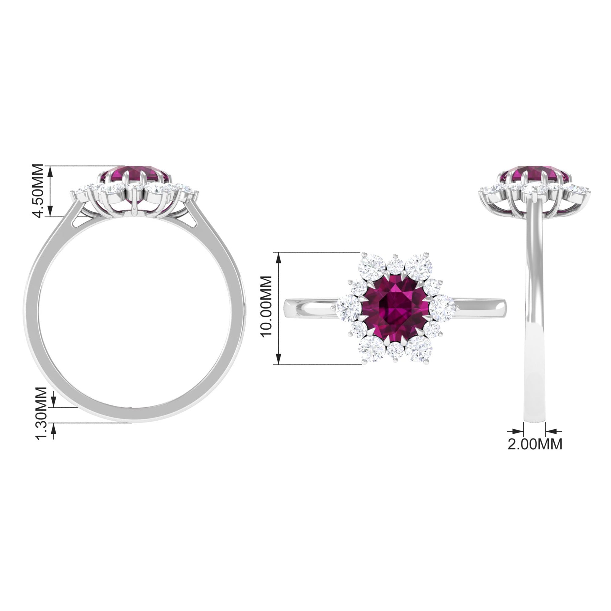 Rosec Jewels-1.75 CT Classic Rhodolite Engagement Ring with Diamond Halo