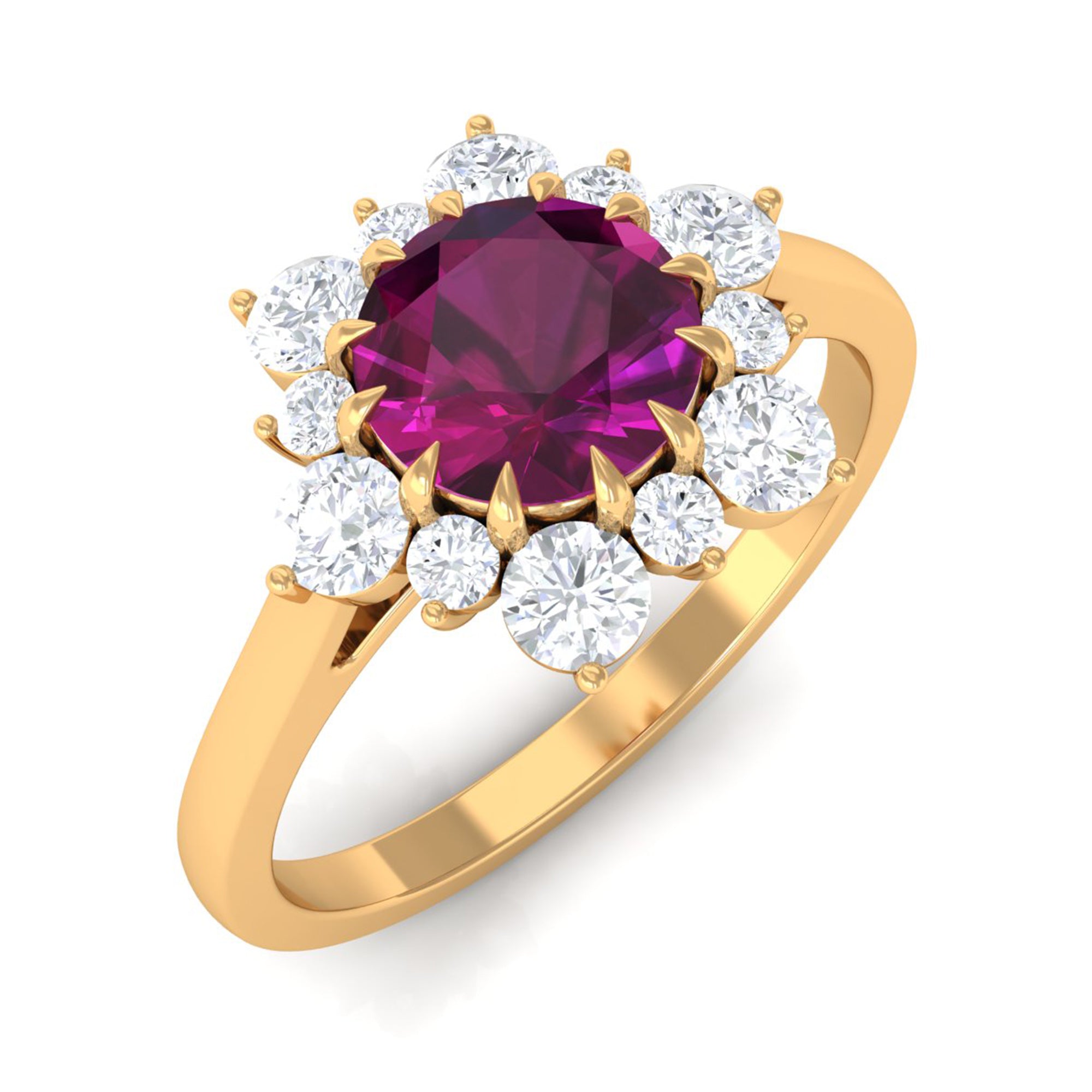 Rosec Jewels-1.75 CT Classic Rhodolite Engagement Ring with Diamond Halo