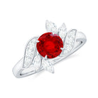 Rosec Jewels-2 CT Created Ruby Flower Engagement Ring with Diamond