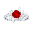 Rosec Jewels-2 CT Created Ruby Flower Engagement Ring with Diamond