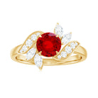 Rosec Jewels-2 CT Created Ruby Flower Engagement Ring with Diamond