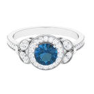 Rosec Jewels-1.50 CT London Blue Topaz Vintage Style Engagement Ring with Diamond