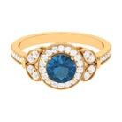 Rosec Jewels-1.50 CT London Blue Topaz Vintage Style Engagement Ring with Diamond