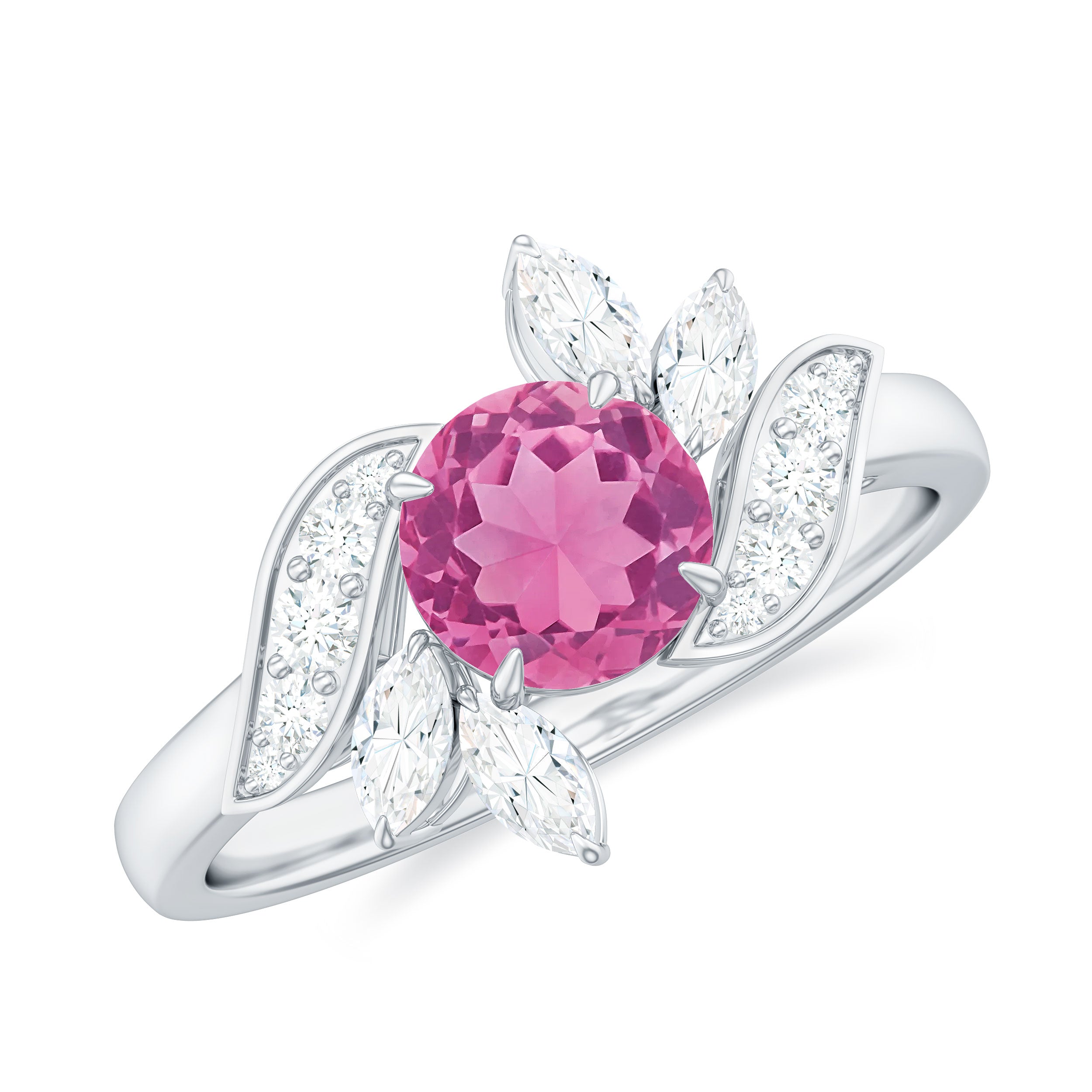 Rosec Jewels-Pink Tourmaline Flower Engagement Ring with Moissanite