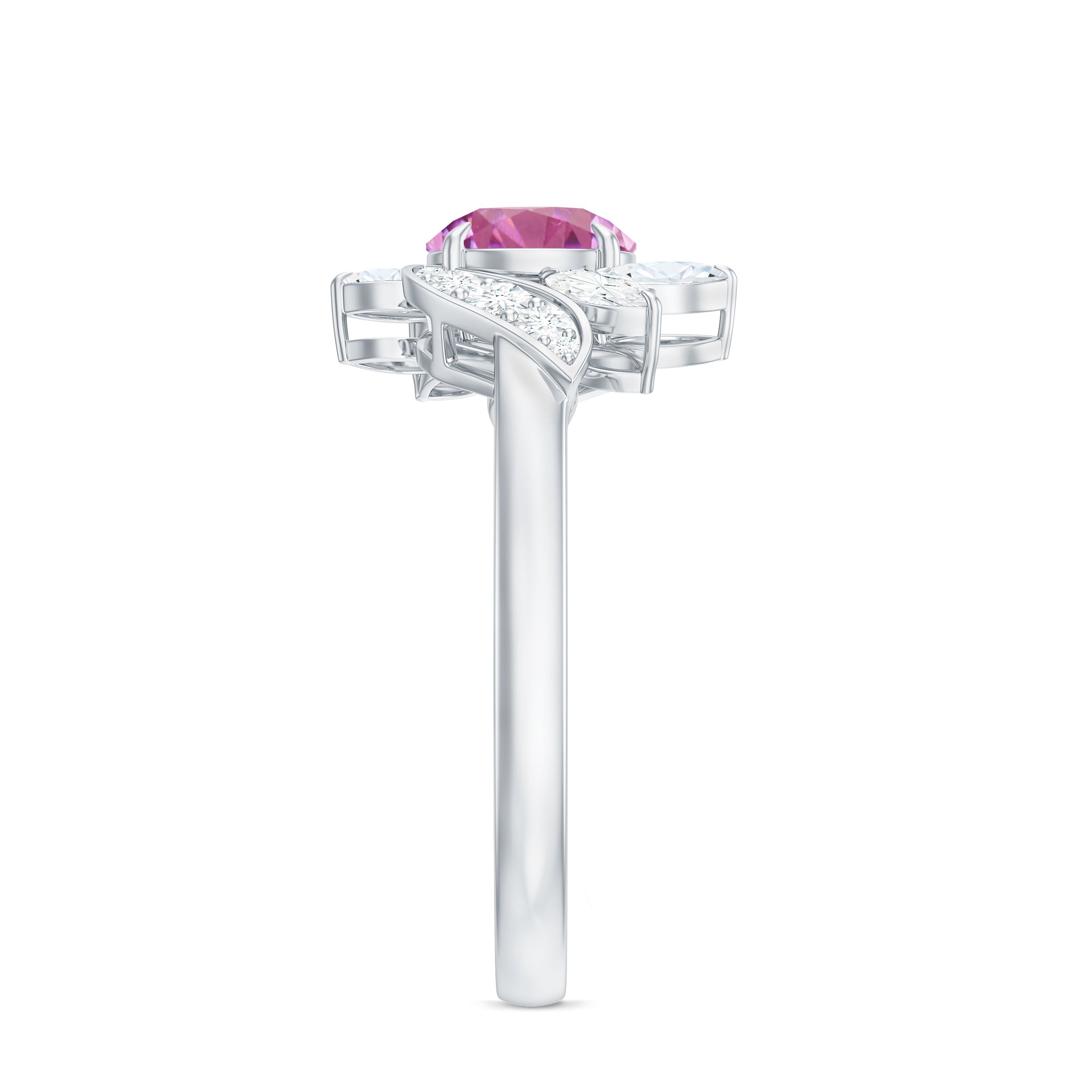 Rosec Jewels-Pink Tourmaline Flower Engagement Ring with Moissanite