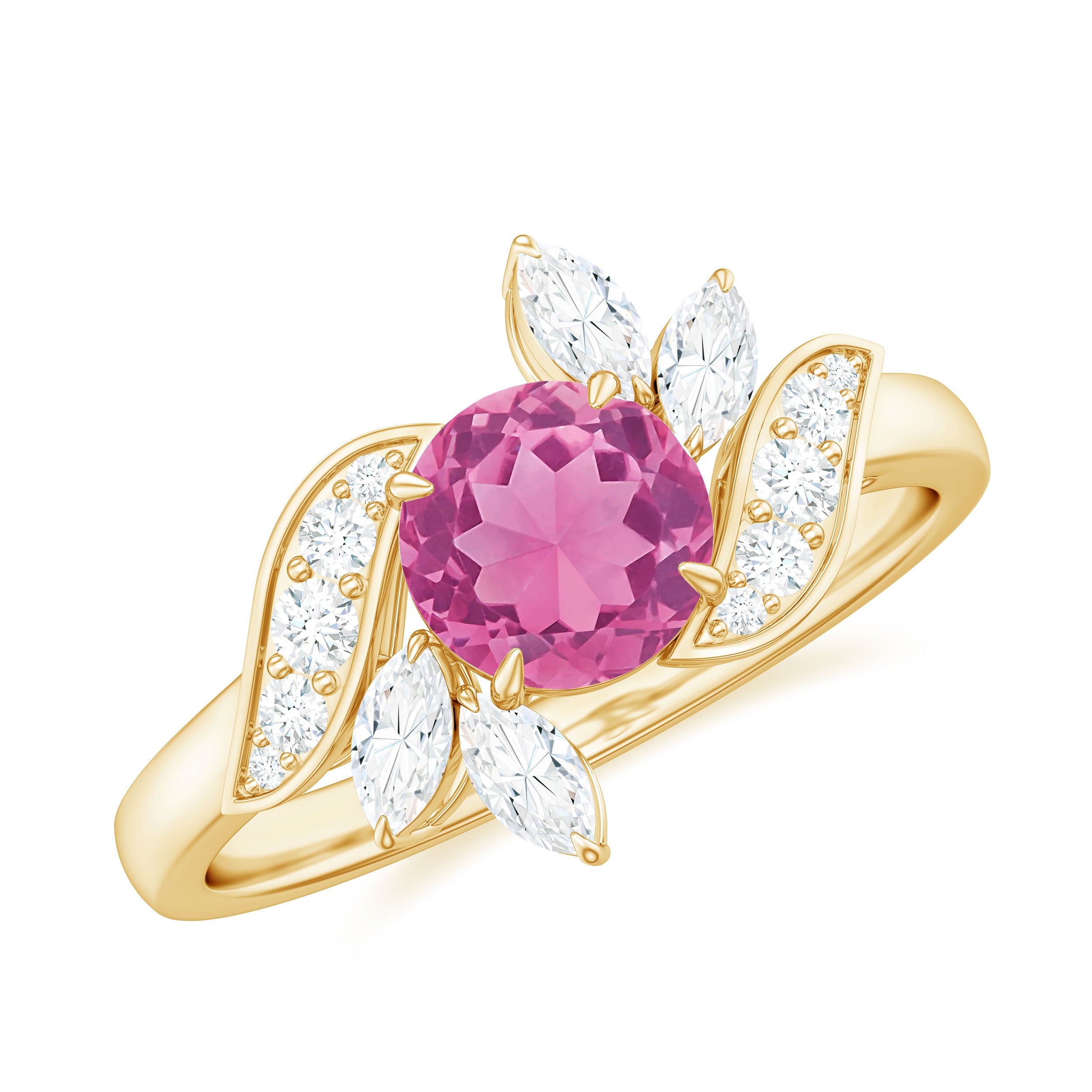 Rosec Jewels-Pink Tourmaline Flower Engagement Ring with Moissanite