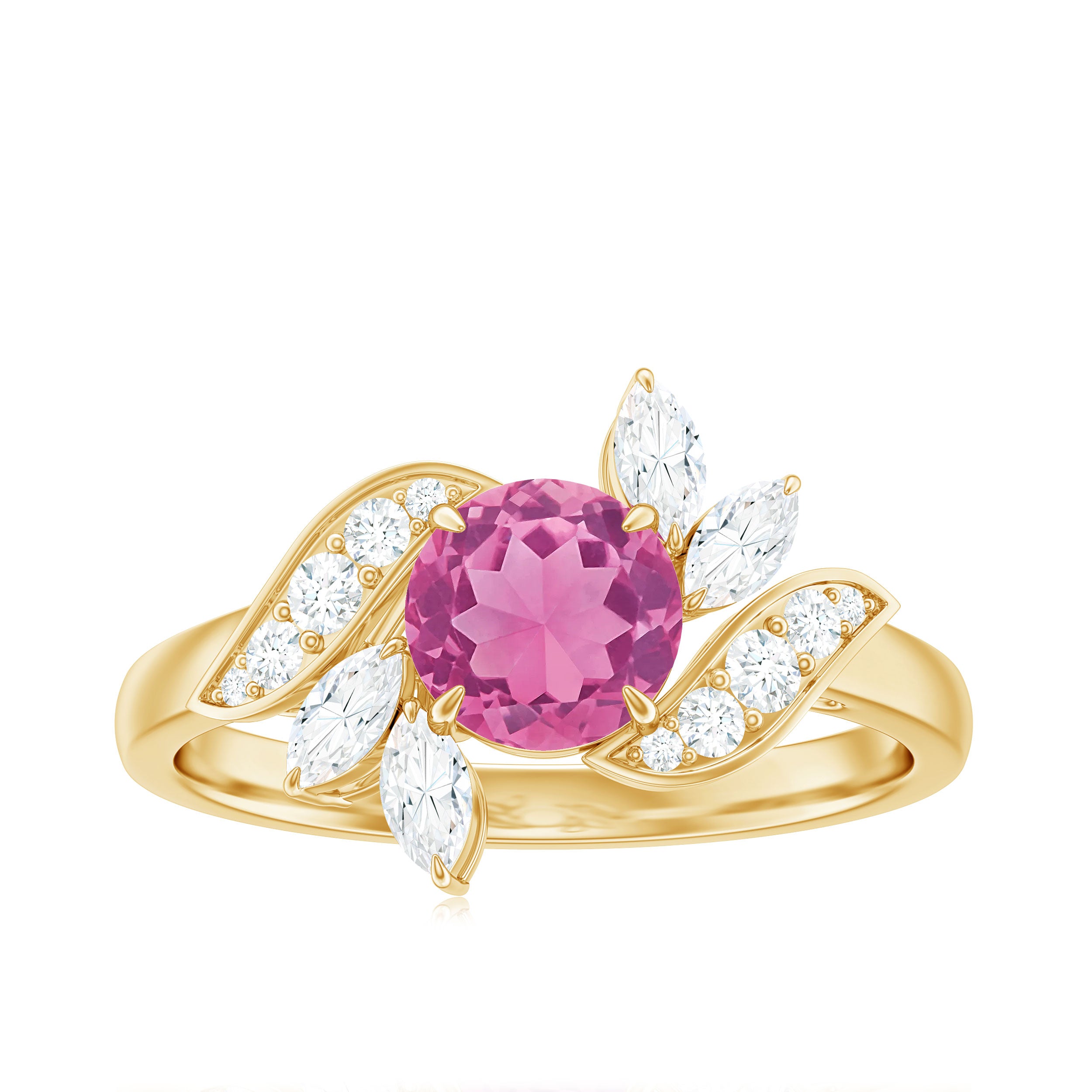 Rosec Jewels-Pink Tourmaline Flower Engagement Ring with Moissanite