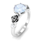 Rosec Jewels-Claw Set Solitaire Moonstone Flower Ring with Diamond