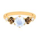 Rosec Jewels-Claw Set Solitaire Moonstone Flower Ring with Diamond