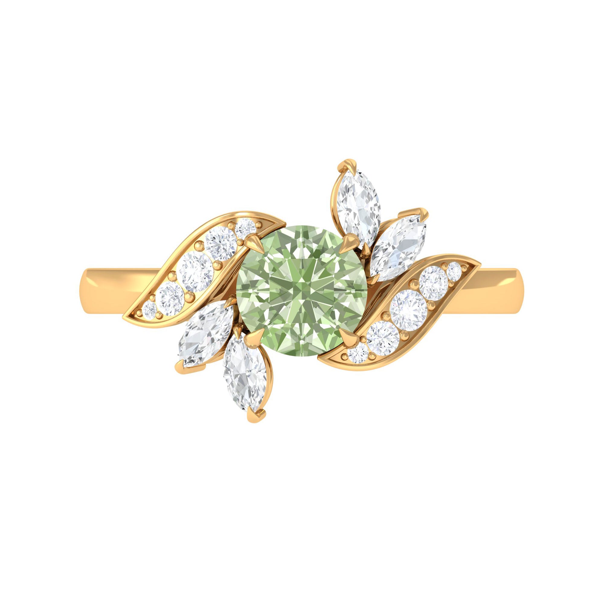 Rosec Jewels-Green Sapphire Flower Engagement Ring with Diamond