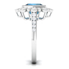 Rosec Jewels-Cushion Cut London Blue Topaz Cocktail Engagement Ring with Diamond Halo