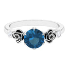 Rosec Jewels-1.5 CT Solitaire London Blue Topaz Flower Ring with Diamond