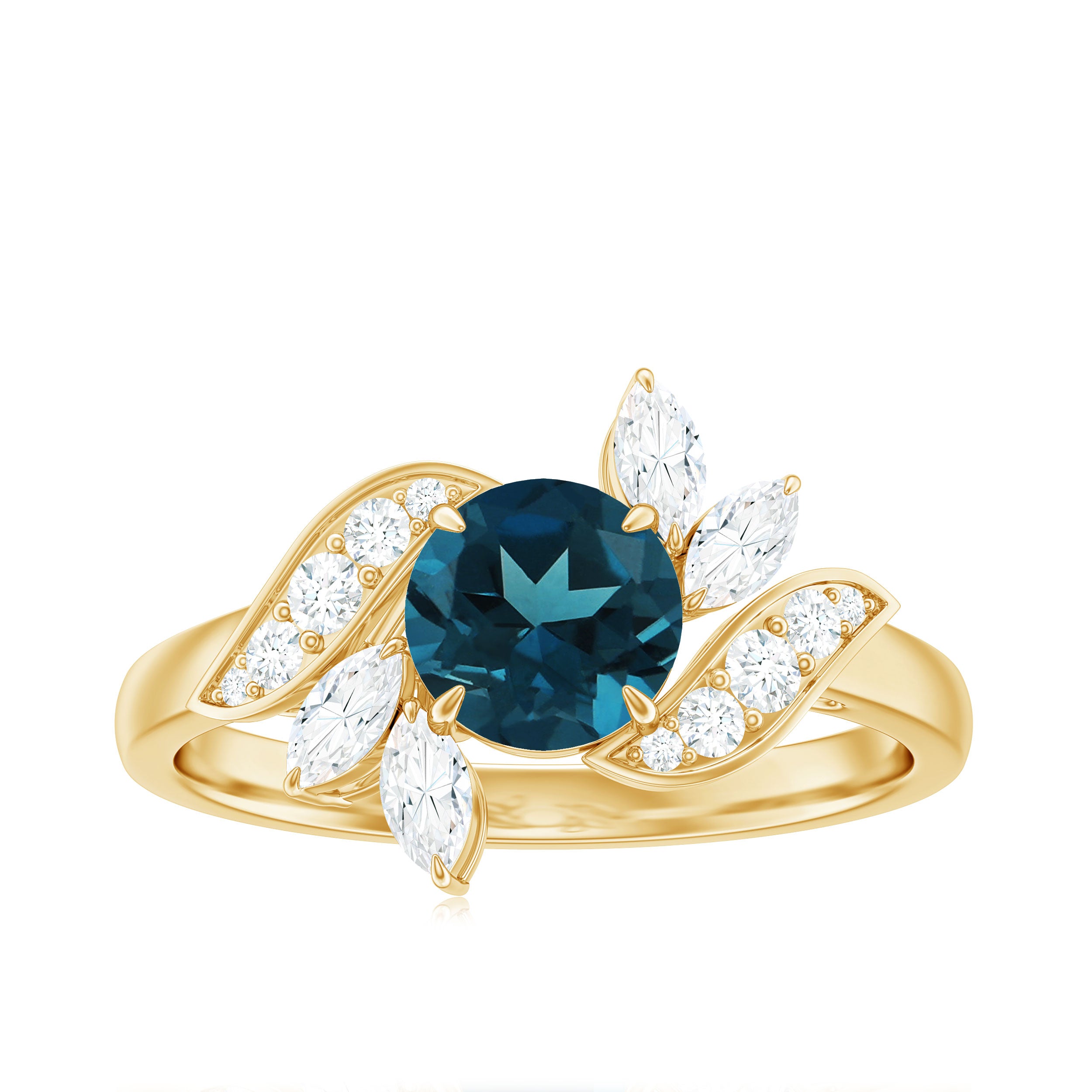 Rosec Jewels-1.75 CT London Blue Topaz Flower Engagement Ring with Diamond