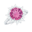 Rosec Jewels-3 CT Round Pink Tourmaline Statement Ring with Moissanite Floral Halo