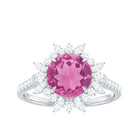 Rosec Jewels-3 CT Round Pink Tourmaline Statement Ring with Moissanite Floral Halo