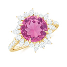 Rosec Jewels-3 CT Round Pink Tourmaline Statement Ring with Moissanite Floral Halo