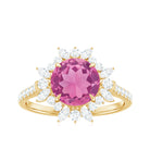 Rosec Jewels-3 CT Round Pink Tourmaline Statement Ring with Moissanite Floral Halo