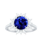 Rosec Jewels-Lab-Created Blue Sapphire Cocktail Ring with Diamond Floral Halo