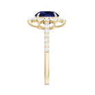 Rosec Jewels-Lab-Created Blue Sapphire Cocktail Ring with Diamond Floral Halo