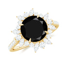 Rosec Jewels-Round Created Black Diamond Statement Ring with Moissanite Floral Halo