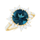 Rosec Jewels-3 CT London Blue Topaz Cocktail Ring with Diamond Floral Halo