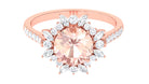 Rosec Jewels-Round Morganite Statement Engagement Ring with Moissanite Floral Halo