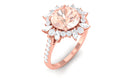 Rosec Jewels-Round Morganite Statement Engagement Ring with Moissanite Floral Halo