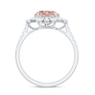 Rosec Jewels-Round Morganite Statement Engagement Ring with Moissanite Floral Halo