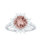 Rosec Jewels-Round Morganite Statement Engagement Ring with Moissanite Floral Halo