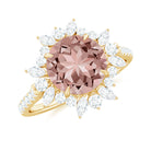 Rosec Jewels-Round Morganite Statement Engagement Ring with Moissanite Floral Halo