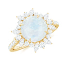 Rosec Jewels-Round Moonstone Statement Ring with Moissanite Floral Halo