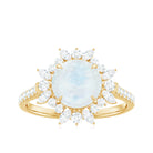 Rosec Jewels-Round Moonstone Statement Ring with Moissanite Floral Halo