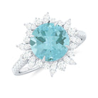 Rosec Jewels-Round Sky Blue Topaz Statement Engagement Ring with Moissanite Floral Halo