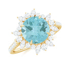 Rosec Jewels-Round Sky Blue Topaz Statement Engagement Ring with Moissanite Floral Halo