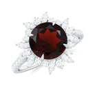 Rosec Jewels-Round Garnet Statement Ring with Diamond Floral Halo