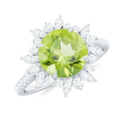 Rosec Jewels-Round Peridot Statement Ring with Moissanite Floral Halo