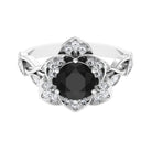 Rosec Jewels-2 CT Created Black Diamond Floral Engagement Ring with Diamond Accent