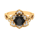 Rosec Jewels-2 CT Created Black Diamond Floral Engagement Ring with Diamond Accent