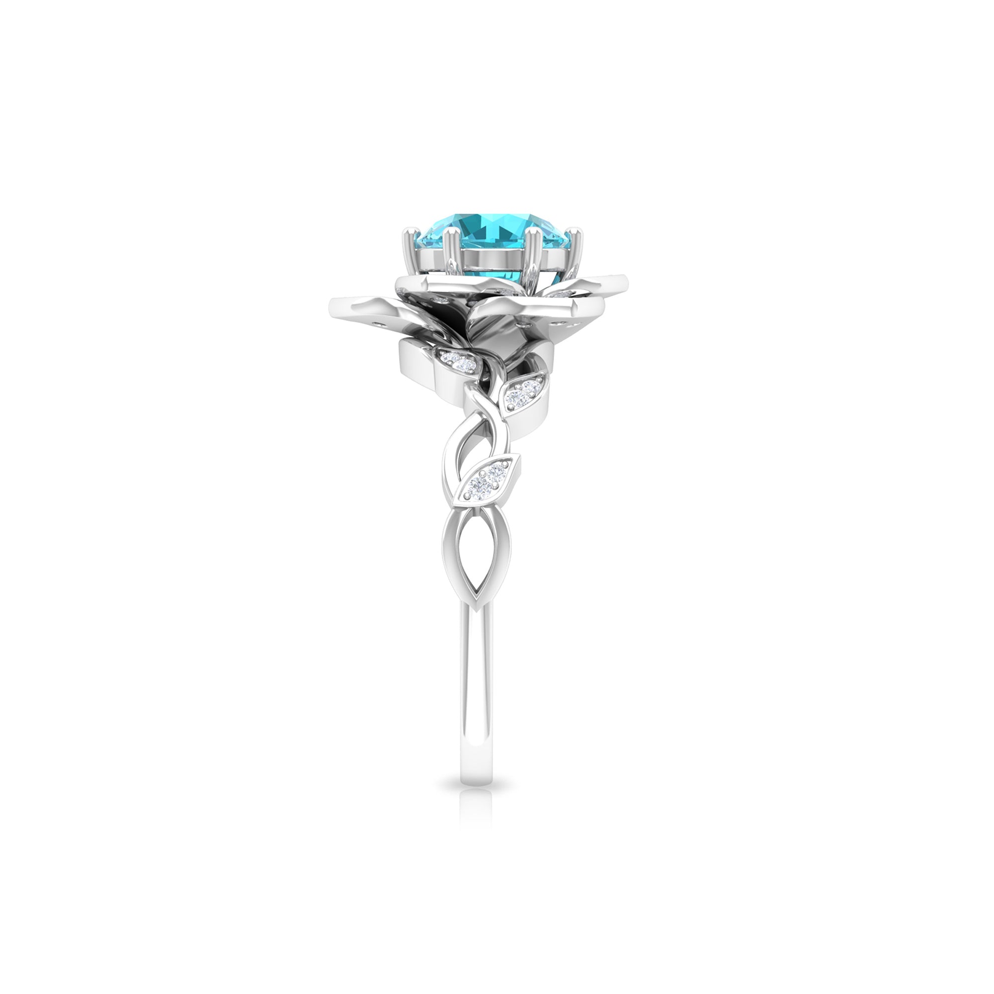 Rosec Jewels-2 CT Swiss Blue Topaz Floral Engagement Ring with Diamond Accent