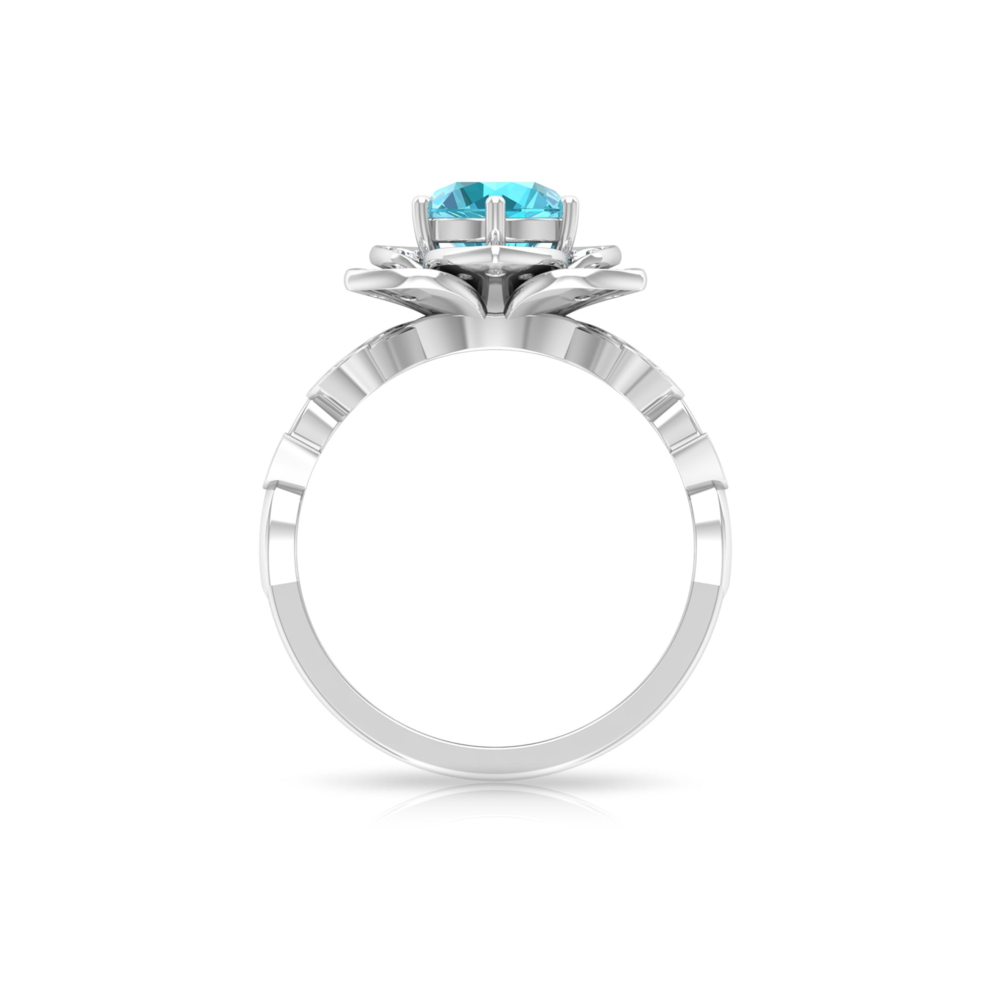 Rosec Jewels-2 CT Swiss Blue Topaz Floral Engagement Ring with Diamond Accent