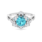 Rosec Jewels-2 CT Swiss Blue Topaz Floral Engagement Ring with Diamond Accent