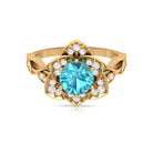 Rosec Jewels-2 CT Swiss Blue Topaz Floral Engagement Ring with Diamond Accent