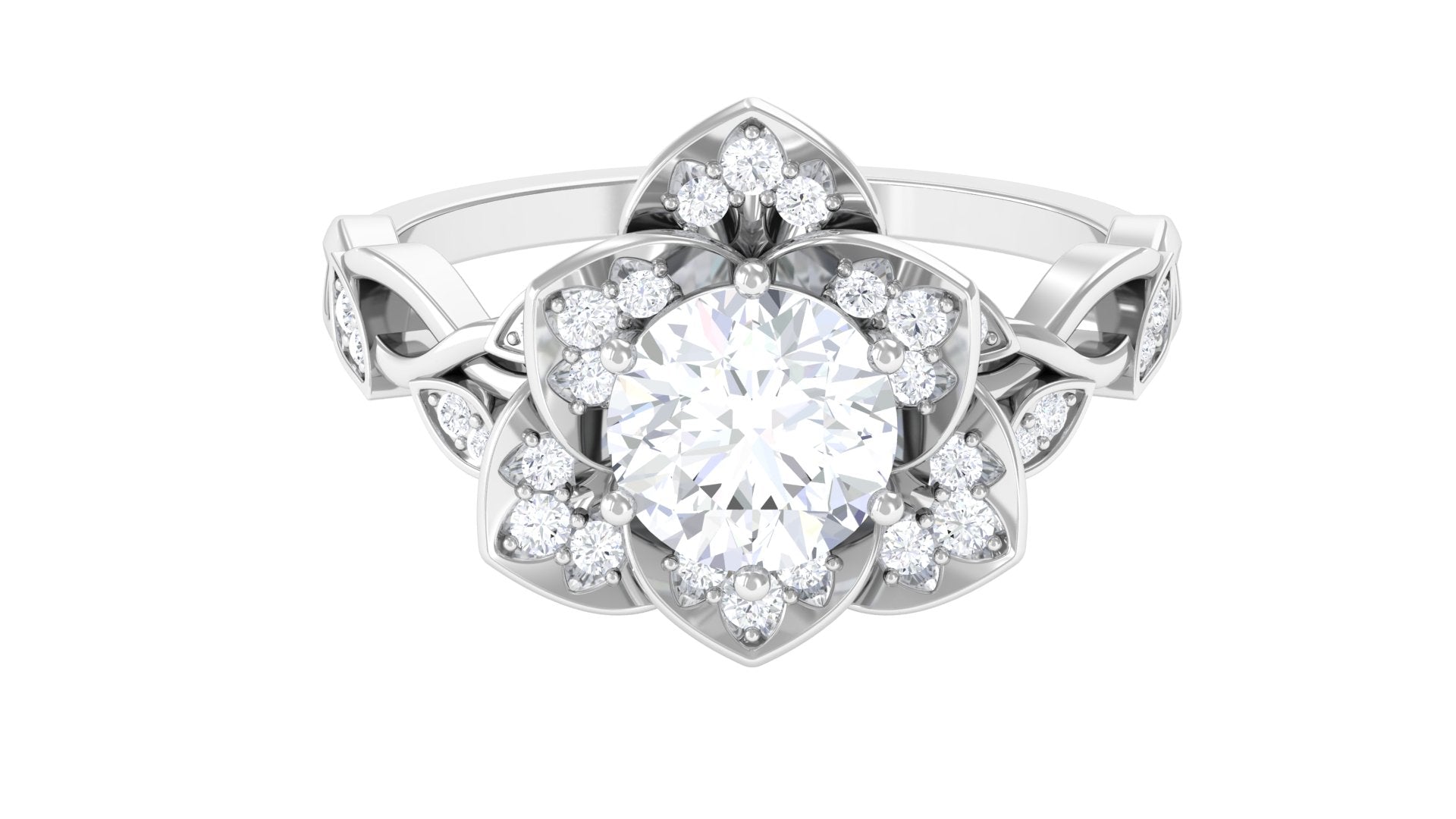 Rosec Jewels-Designer Round Cut Moissanite Flower Engagement Ring