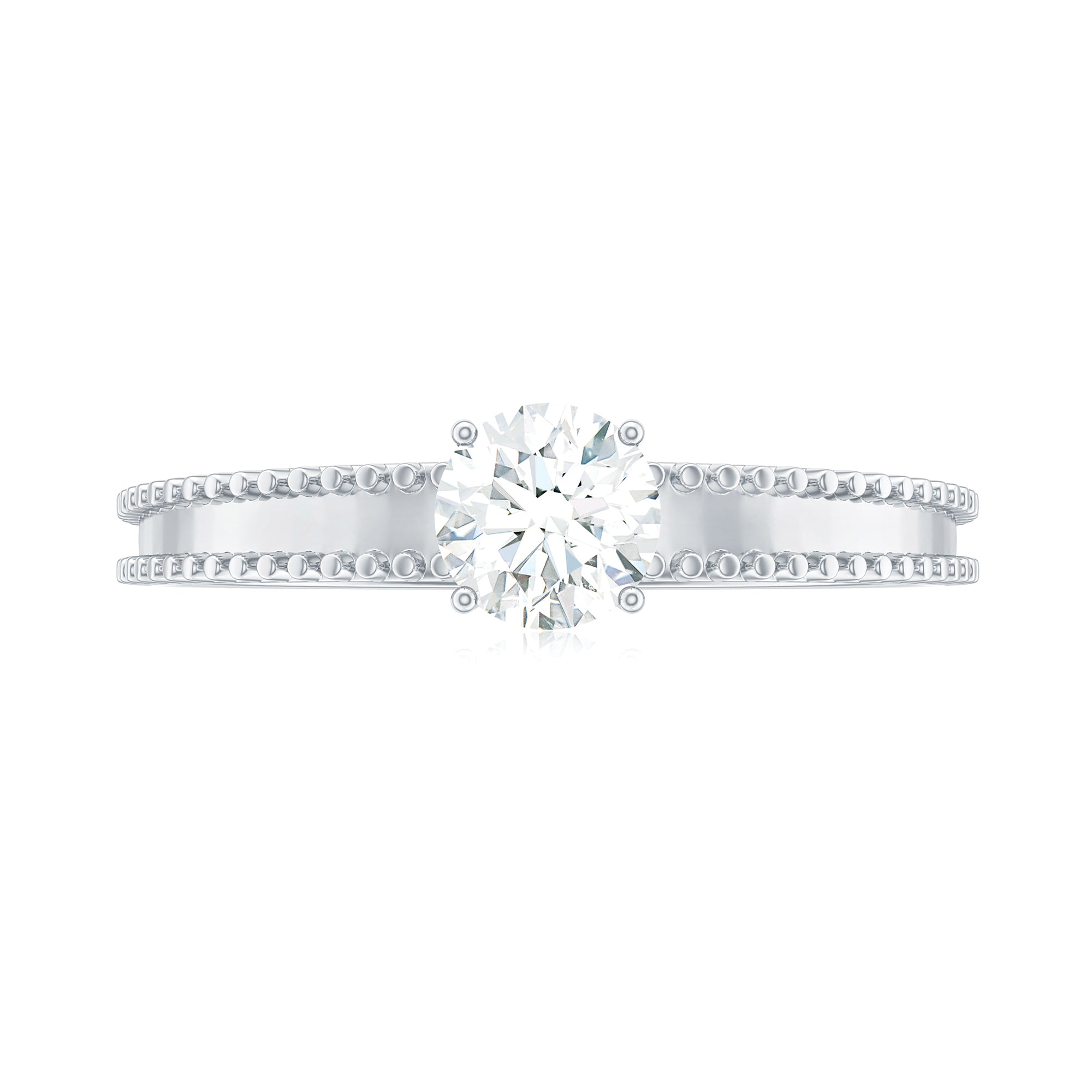 Rosec Jewels-Round Cut Moissanite Solitaire Ring with Beaded