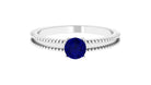 Rosec Jewels-5 MM Solitaire Blue Sapphire Band Ring with Beaded Embellishment