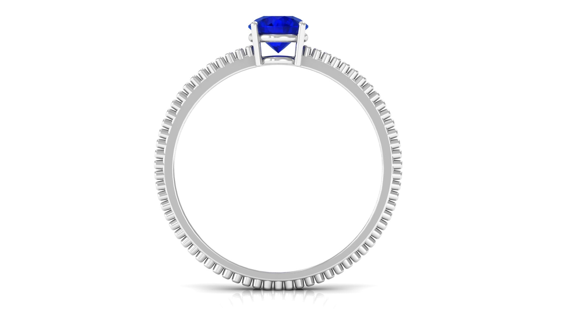 Rosec Jewels-5 MM Solitaire Blue Sapphire Band Ring with Beaded Embellishment