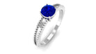 Rosec Jewels-5 MM Solitaire Blue Sapphire Band Ring with Beaded Embellishment