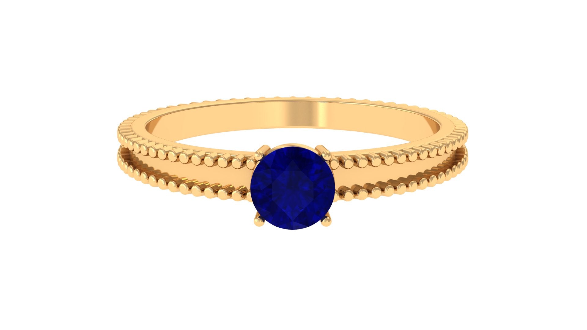 Rosec Jewels-5 MM Solitaire Blue Sapphire Band Ring with Beaded Embellishment