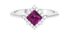 Rosec Jewels-Princess Cut Rhodolite and Moissanite Halo Ring with Beaded Gold